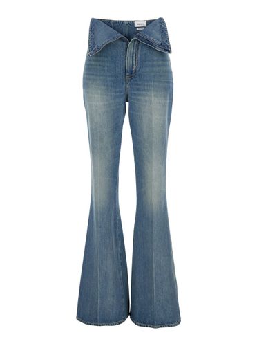 Blue Flared Jeans With Foldover Waist And Logo Patch On The Rear In Denim Womanaa - Alexander McQueen - Modalova