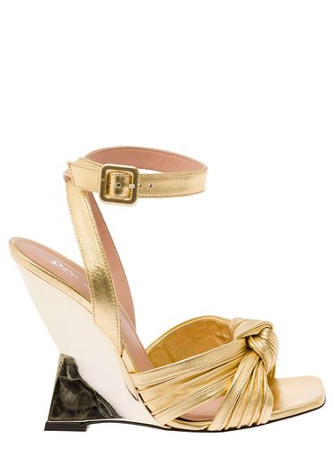 Gold-tone Wedge With Knot Detail In Laminated Fabric Woman - Pollini - Modalova