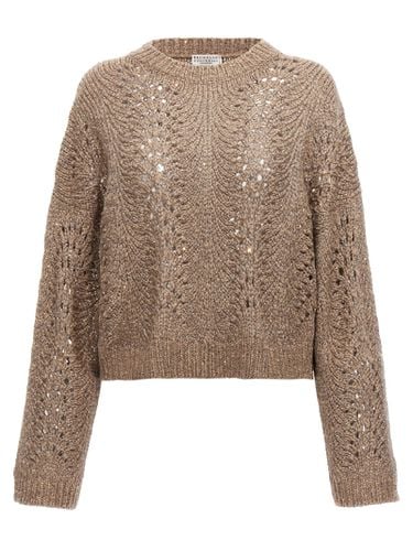 Crewneck Sweater In Fine And Refined Down Cashmere Embellished With Sequins - Brunello Cucinelli - Modalova