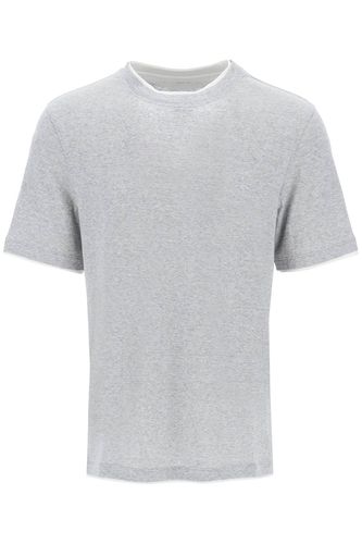 Overlapped-effect T-shirt In Linen And Cotton - Brunello Cucinelli - Modalova