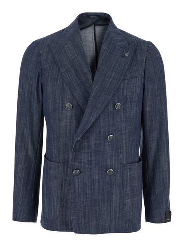 Montecarlo Double-breasted Jacket In Denim Man - Tagliatore - Modalova