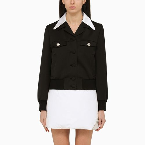 Black Wool Single-breasted Jacket With Jewelled Buttons - Prada - Modalova