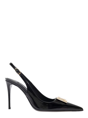 Slingback Pumps With Metal Dg Patch In Shiny Leather Woman - Dolce & Gabbana - Modalova