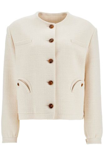 Cropped Cream Cotton Bolero With Buttons And Pockets - Blazé Milano - Modalova