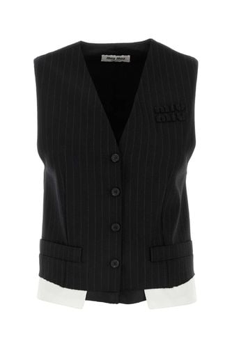 Embroidered Stretch Wool Blend Vest - Miu Miu - Modalova