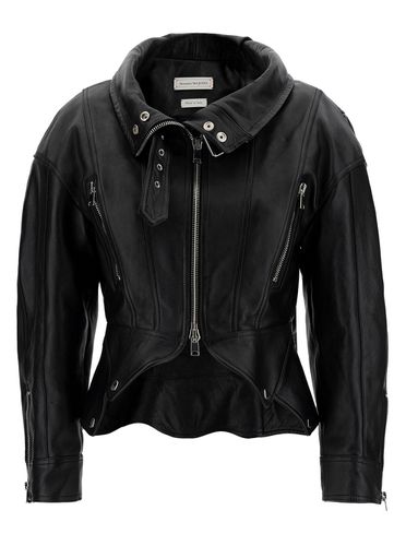 Biker Jacket With Zip And Cut-out In Smooth Leather - Alexander McQueen - Modalova