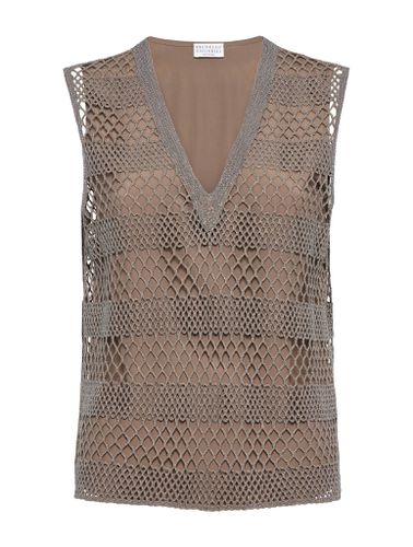 Open Knit V-neck Sleeveless Top - Brunello Cucinelli - Modalova