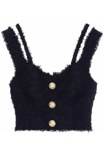 Black Tweed Crop Top With Buttons - Balmain - Modalova