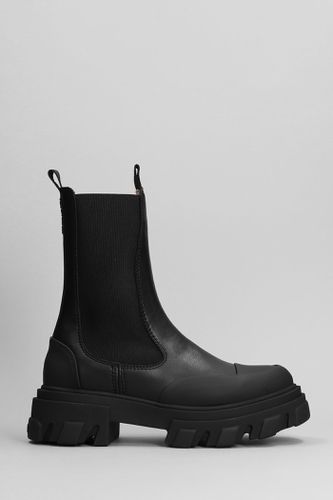 Ganni Combat Boots In Black Leather - Ganni - Modalova