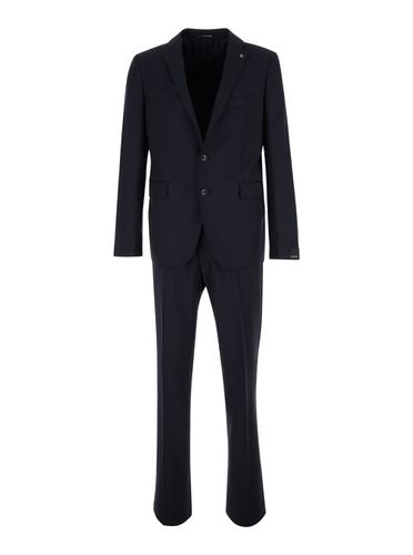 Black Single-breasted Suit With Logo Pin In Cotton Man - Tagliatore - Modalova