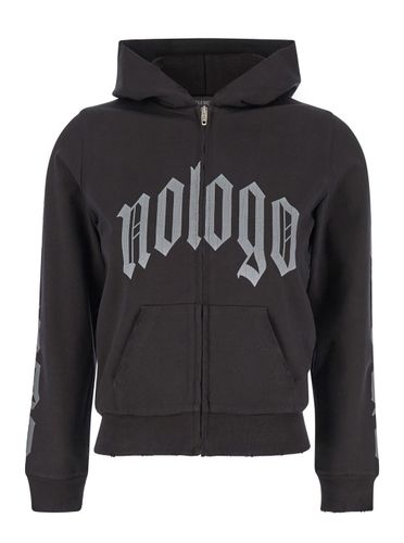 Black Zip-up Hoodie With No Logo Gothic Print In Jersey Woman - Balenciaga - Modalova