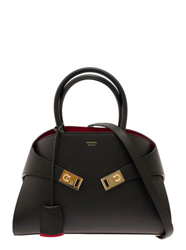 Hug M Handbag With Logo And Gancini Buckle In Leather Woman - Ferragamo - Modalova