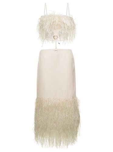 La Robe Raphia Midi Cream Dress With Fringes And Cut-out In Cotton Canvas Woman - Jacquemus - Modalova