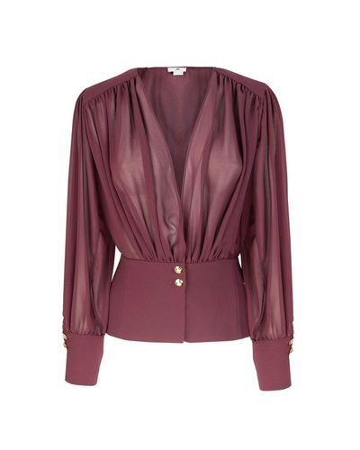 Long-sleeve V-neck Top - Elisabetta Franchi - Modalova