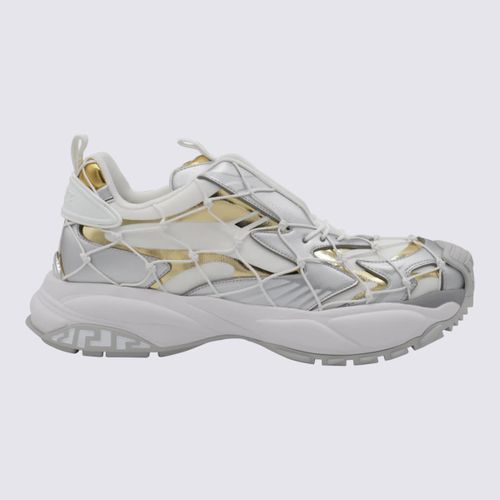 Grey And Gold-tone Canvas Sneakers - Versace - Modalova