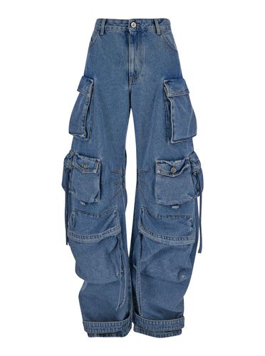 Fern Blue Cargo Jeans With Logo Patch In Denim Woman - The Attico - Modalova