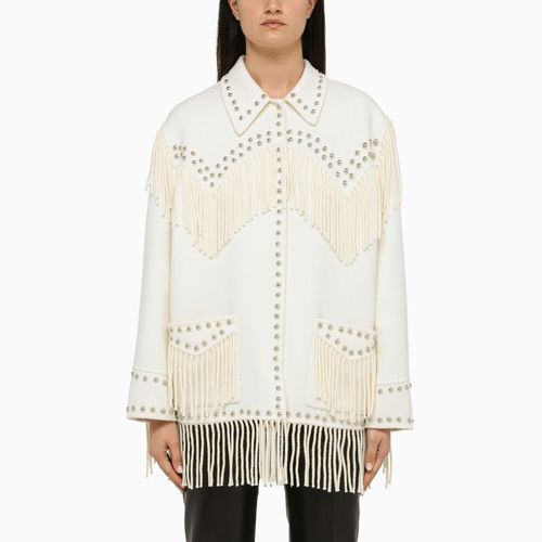 Cream Wool Jacket With Fringes - Parosh - Modalova