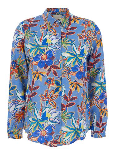 Meudon Light Blue Shirt With All-over Floral Print In Silk Woman - Momonì - Modalova