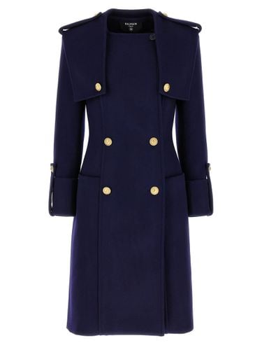 Balmain Double-breasted Long Coat - Balmain - Modalova