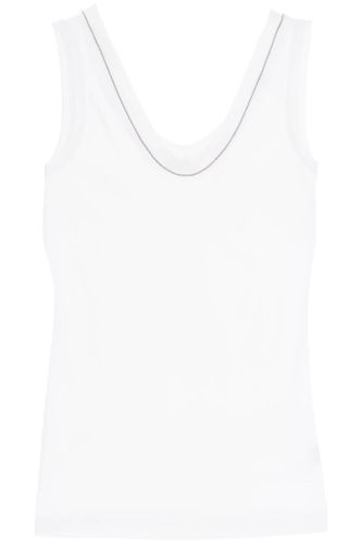 Ribbed Tank Top With Shiny Collar - Brunello Cucinelli - Modalova