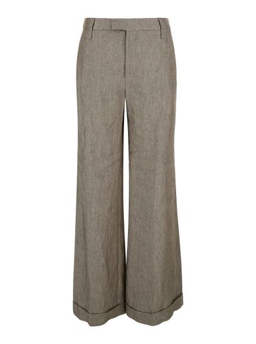 Taupe Gray High Waisted Wide Leg Pants In Linen Blend Woman - Brunello Cucinelli - Modalova