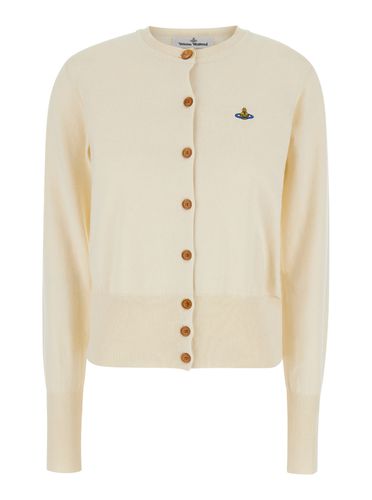 Bea Cream Cardigan With Orb Embroidery And Branded Button In Cotton And Cashmere Woman - Vivienne Westwood - Modalova