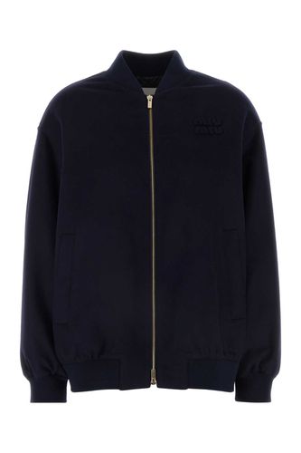 Dark Blue Velour Bomber Jacket - Miu Miu - Modalova