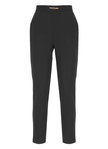 Stretch Crepe Straight Trousers With Horsebit - Elisabetta Franchi - Modalova