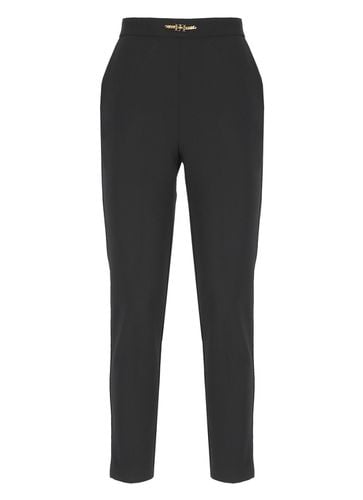 Stretch Crepe Straight Trousers With Horsebit - Elisabetta Franchi - Modalova