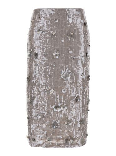 Grey Long Skirt With All-over Sequin And Flowers In Polyamide Stretch Woman - Parosh - Modalova