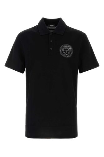 Versace Black Piquet Polo Shirt - Versace - Modalova