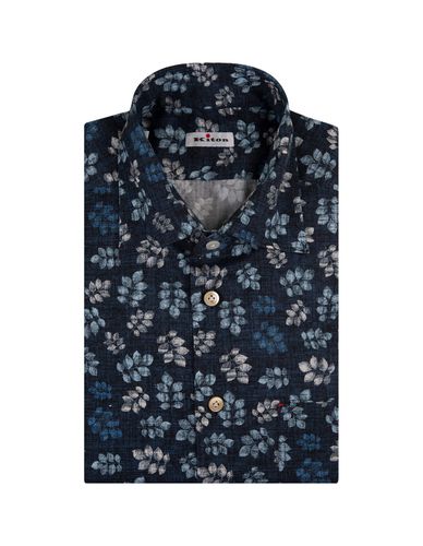 Navy Shirt With All-over Leaf Pattern - Kiton - Modalova