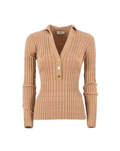 Button Placket Ribbed Top - Elisabetta Franchi - Modalova