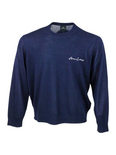 Lightweight Long-sleeved Crew-neck Sweater Made Of Wool Blend With Logo Writing On The Chest - Armani Collezioni - Modalova