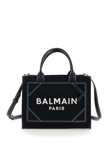 B-army Small And White Tote Bag With Logo Lettering In Canvas Woman - Balmain - Modalova
