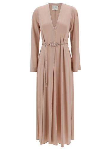 Forte_Forte Long Pale Pink Dress With Belt And Long Sleeves In Stretch Silk Woman - Forte Forte - Modalova