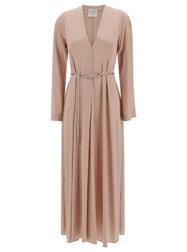Forte_Forte Long Pale Dress With Belt And Long Sleeves In Stretch Silk Woman - Forte Forte - Modalova