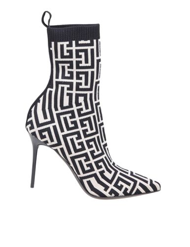 Black And Ivory Knitted Monogram Ankle Boots - Balmain - Modalova