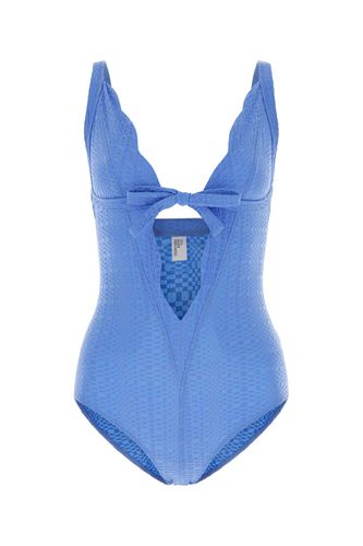 Cerulean Blue Stretch Seersucker Scallop Bow Swimsuit - Lisa Marie Fernandez - Modalova