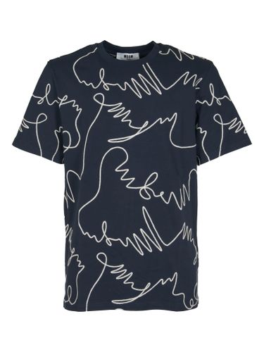 MSGM Printed Round Neck T-shirt - MSGM - Modalova