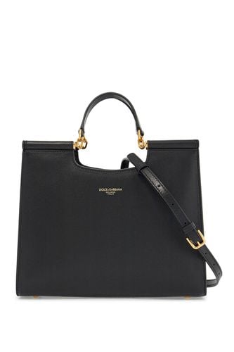 Black Calfskin Tote Bag With Adjustable Shoulder Strap - Dolce & Gabbana - Modalova