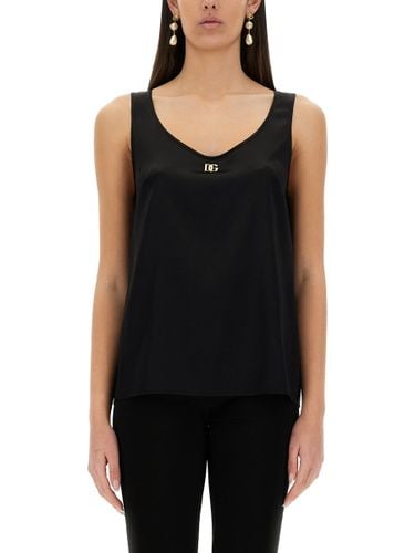 Satin Camisole Top With Logo - Dolce & Gabbana - Modalova