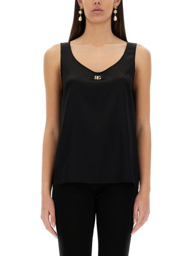 Satin Camisole Top With Logo - Dolce & Gabbana - Modalova