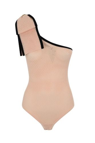 One-shoulder Bow Bodysuit In Net Stitch - Elisabetta Franchi - Modalova