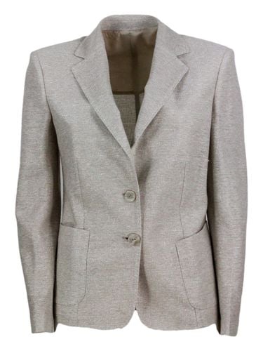 Single-breasted Two-button Jacket Made Of Linen And Cotton And Embellished With Bright Lurex Threads - Barba Napoli - Modalova