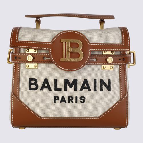 Beige Canvas And Brown Leather Handle Bag - Balmain - Modalova