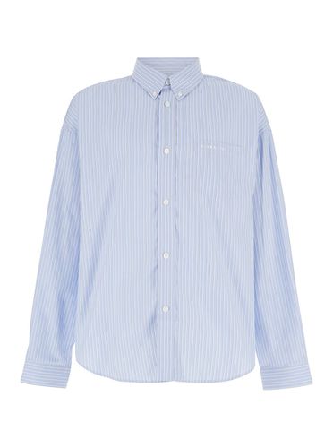 Light Blue Stripe Shirt With Logo Lettering Embrodery In Cotton Man - Givenchy - Modalova