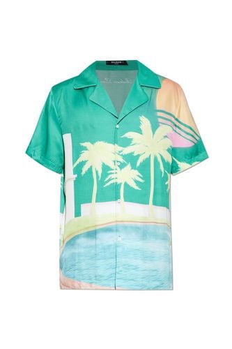 Palm Printed Short-sleeve Twill Shirt - Balmain - Modalova