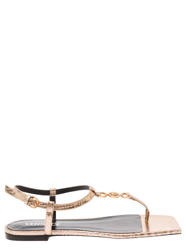 Medusa 95 Gold-colored Low Sandals With Logo Detail In Snake-printed Leather Woman - Versace - Modalova