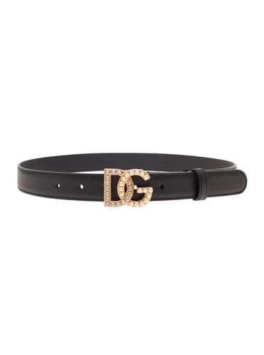 Belt With Dg Logo Buckle With Pearls And Rhinestones In Smooth Leather Woman - Dolce & Gabbana - Modalova